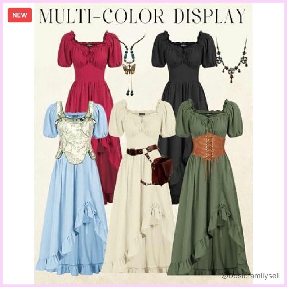 Corset Maxi Dress Elegant Victorian Cottagecore Renaissance Fair Ruffle - Picture 6 of 8